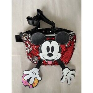 Disney Karactermania Mickey Mouse Holding Donut Fanny Pack Sequined Adjustable